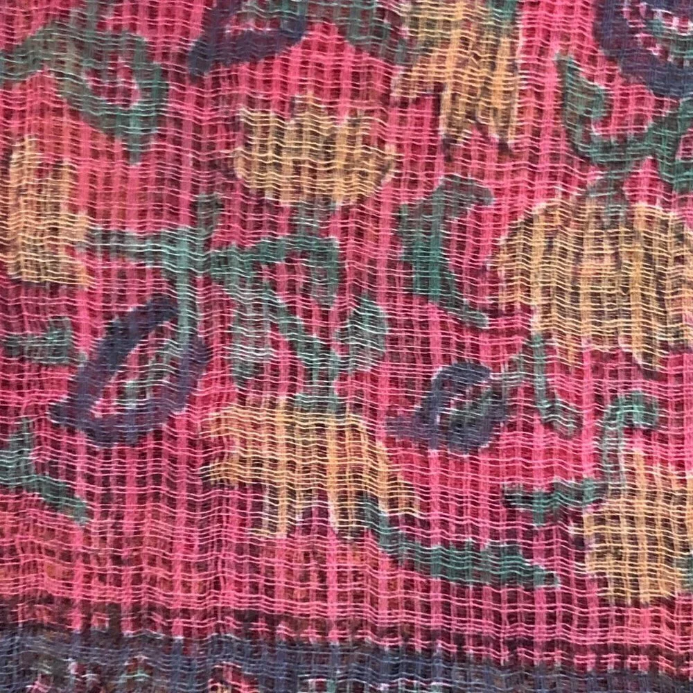 Silk Blend Floral Coral Pink Orange & Blue Paisley Metallic Wrap Scarf - NEW